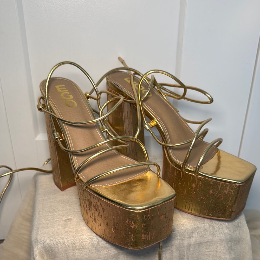 EGO Metallic Gold Platform Heels